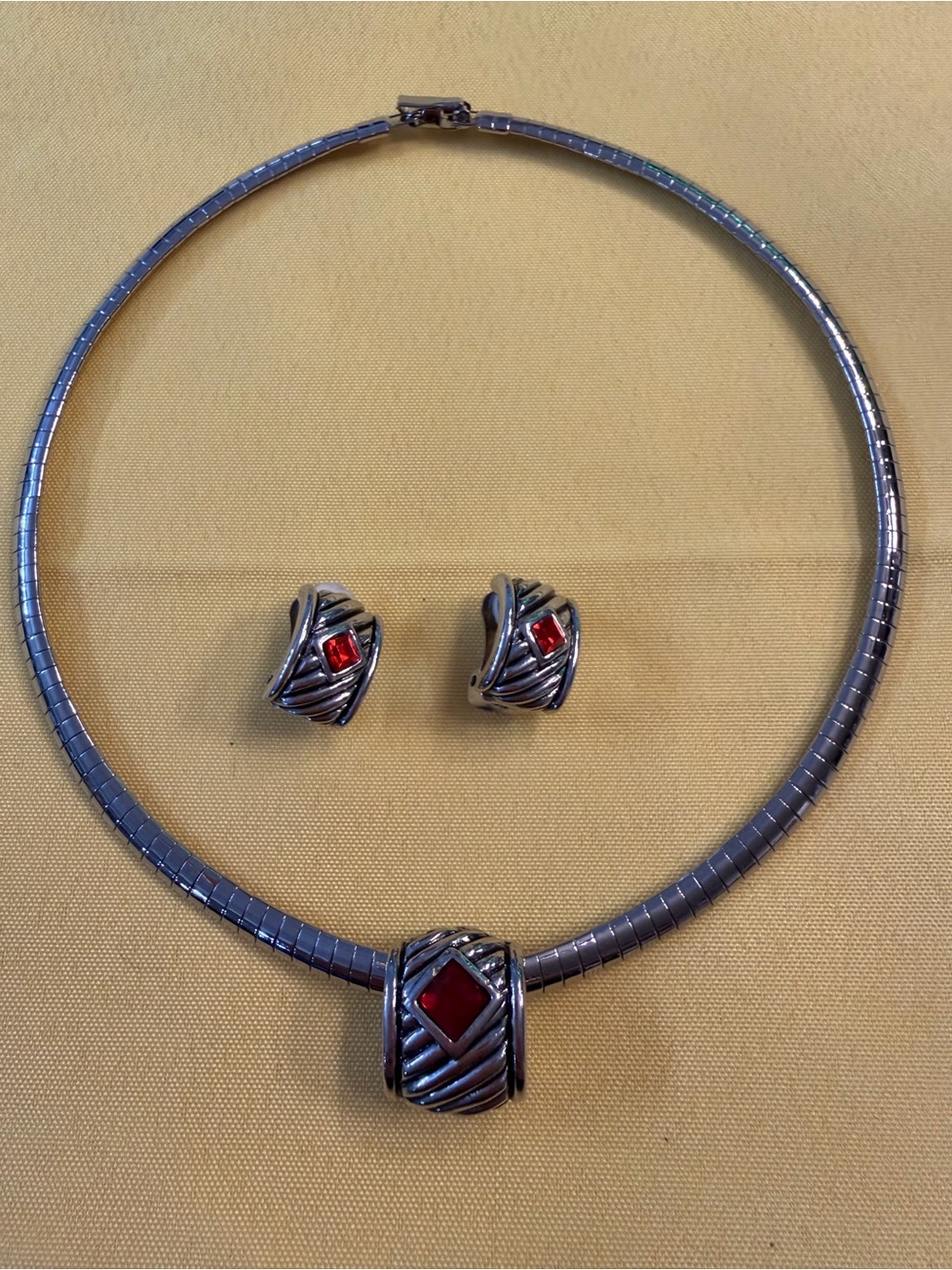 Park Lane Silver Red Crystal Necklace & Clip-On Earrings Set New